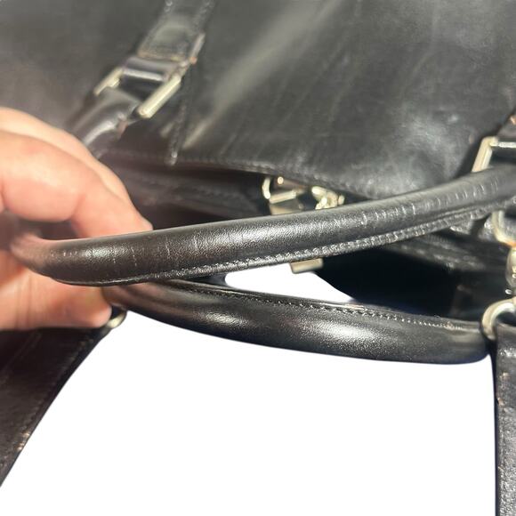 Hobo International Black Leather Briefcase Laptop Bag Shoulder Strap Vintage - Picture 15 of 16